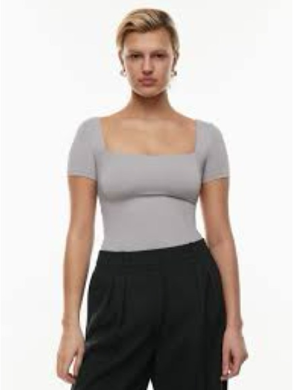 Aritzia Contour Size L Heather Grey Double Layer Square Neck Crop Top